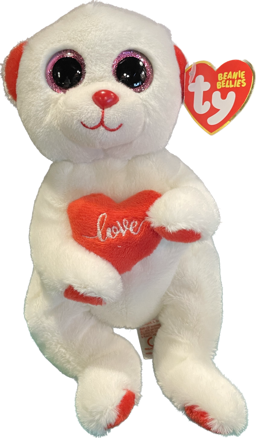 Desi White Bear with Heart Teddy Beanie Bellies Plush Stuffed Animal