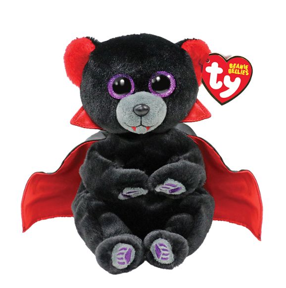 TY Bearla Black Bear with Vampire Cape Belly Plush Stuffed Animal