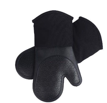 POPCO Professional Silicone Oven Mitt, with Quilted Liner, Heat Resistant Pot Holders, Rubber Kitchen Oven Gloves