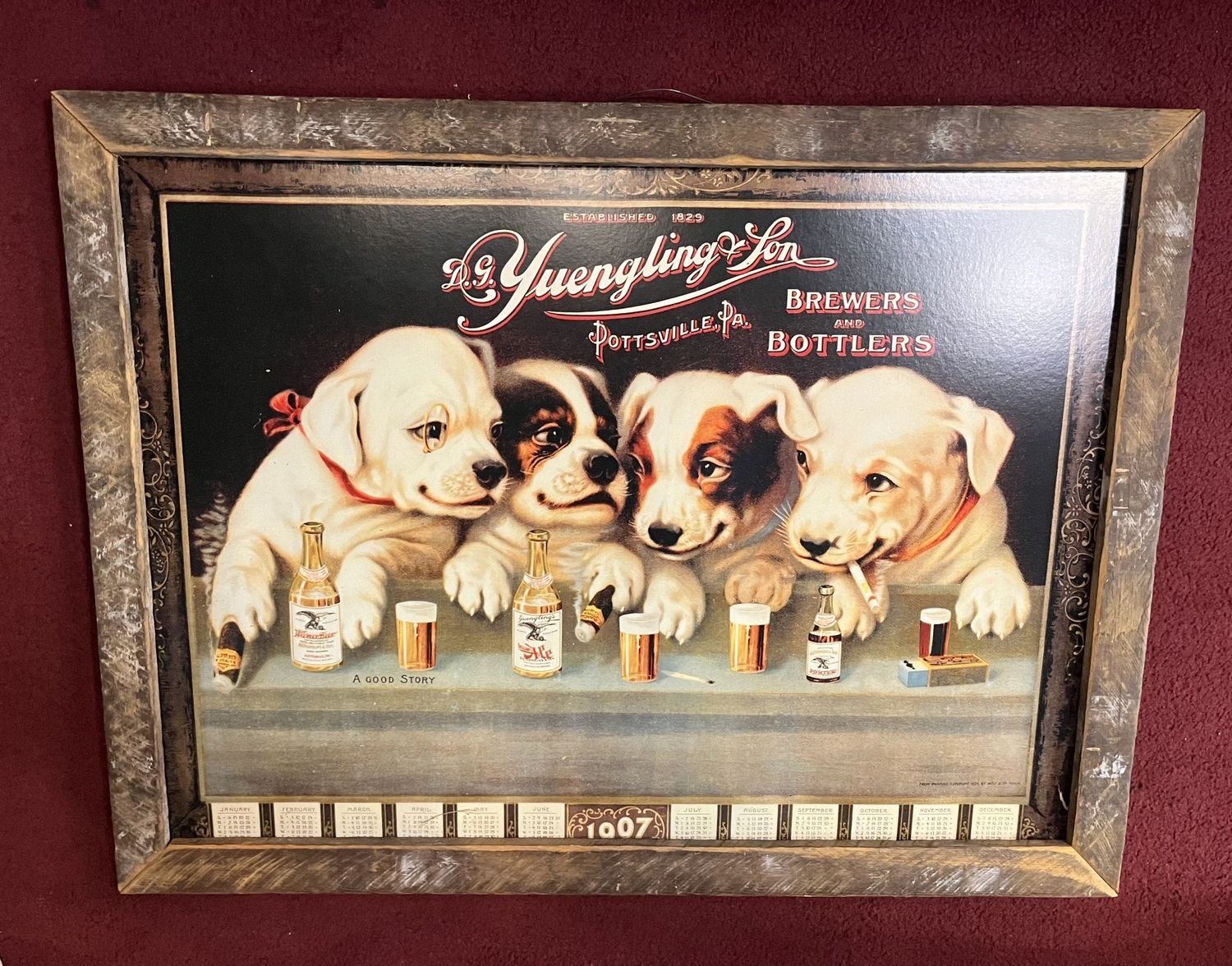 Yuengling Framed Dog Picture - 18 x 24 Rustic Frame