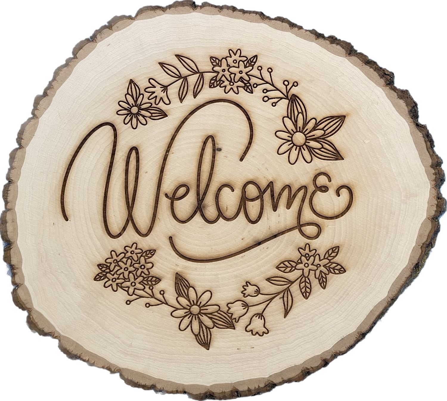 Welcome Wooden Sign 11 1/2&quot; x 13&quot; Live Edge