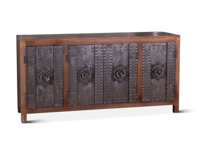 Steampunk 67&quot; Four Door Sideboard Bar Wine Cabinet