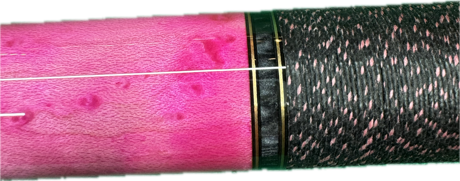 G210 Cue Stick with Custom Pink Stain with Pink &amp; black linen wrap