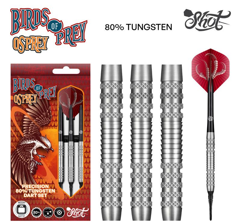Birds of Prey Osprey Soft Tip Dart Set - 80% Tungsten barrels- 18gm