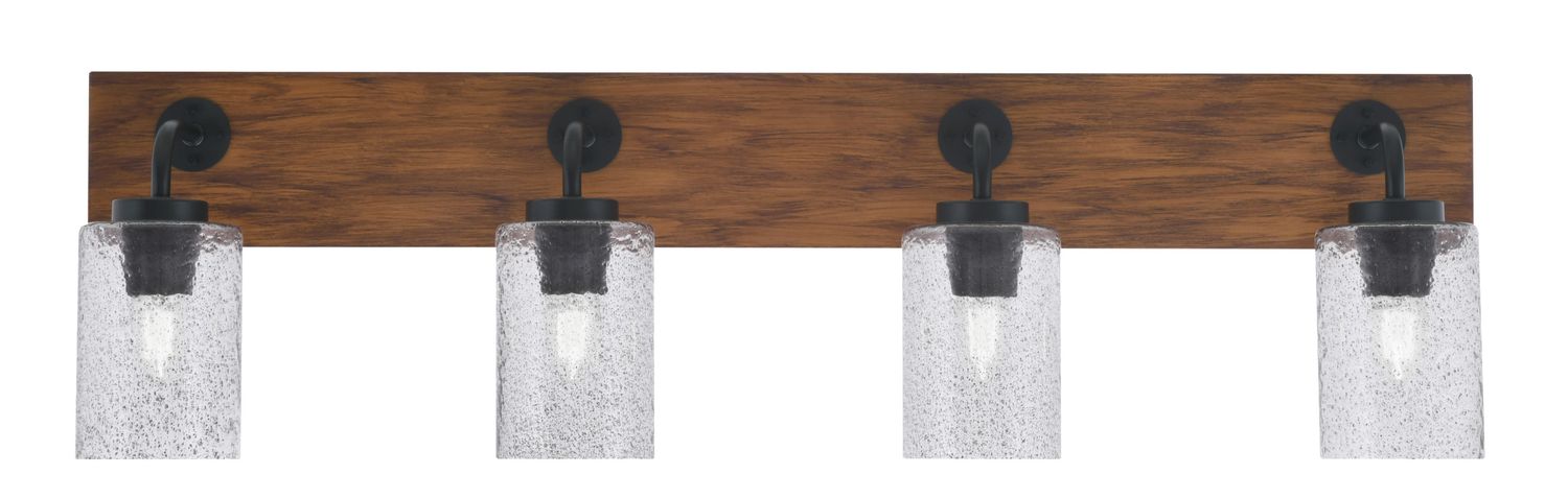 Toltec Lighting 1774-MBWG-3002 Oxbridge 4 Light Bath Bar, Matte Black &amp; Painted Wood-look Metal Finish, 4″ Smoke Bubble Glass