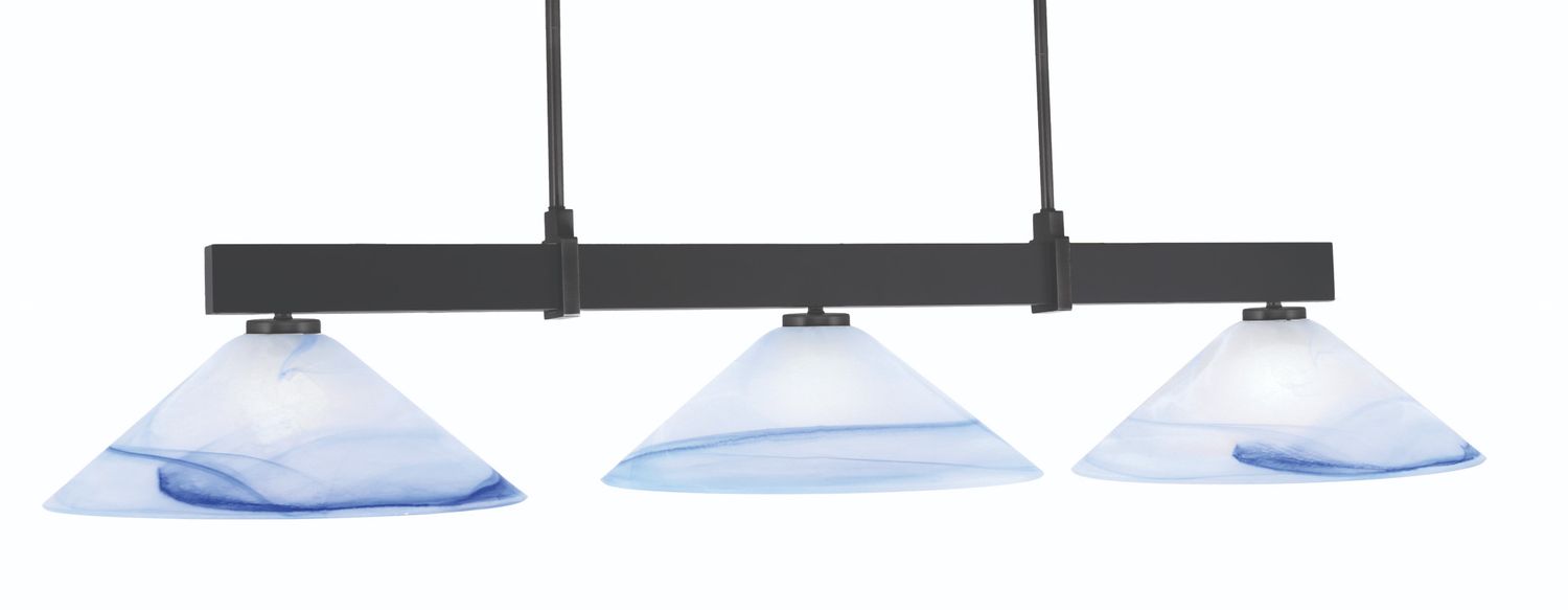 Toltec Lighting 1253-MB-514 Wellington 3 Light Bar, Matte Black Finish, 16″ Blue Swirl Glass