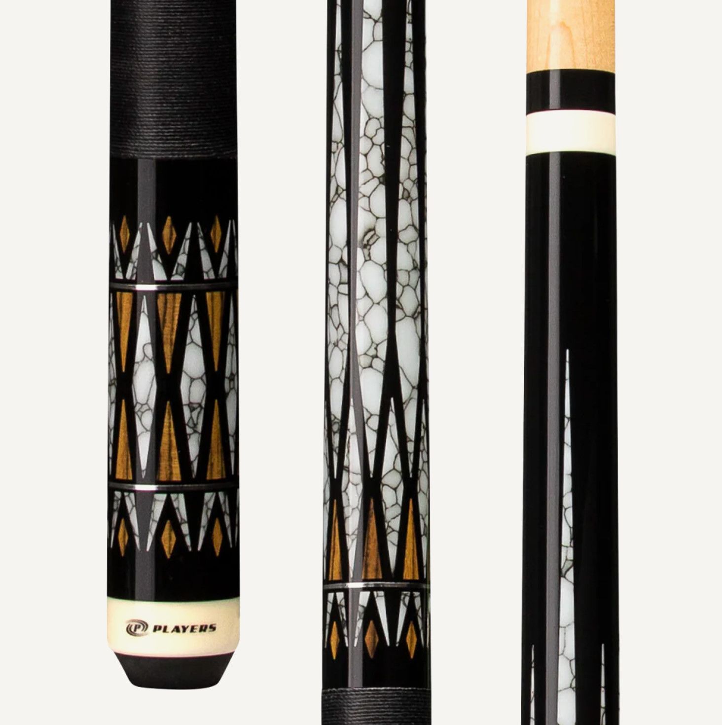 Players Black with White Recon Cue Stick with Black Linen Wrap E2341