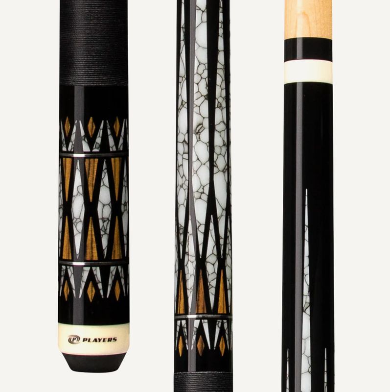 Players Black with White Recon Cue Stick with Black Linen Wrap E2341