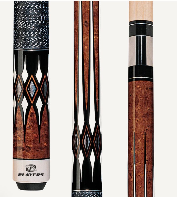 Players Antique Maple Curly &amp; Black Cue with Black/White Linen Wrap G-2252
