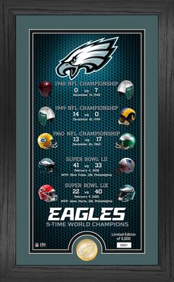 PHILADELPHIA EAGLES 5-TIME SUPER BOWL CHAMPIONS LEGACY BRONZE COIN PHOTO MINT 12&quot; X 20&quot; PICTURE