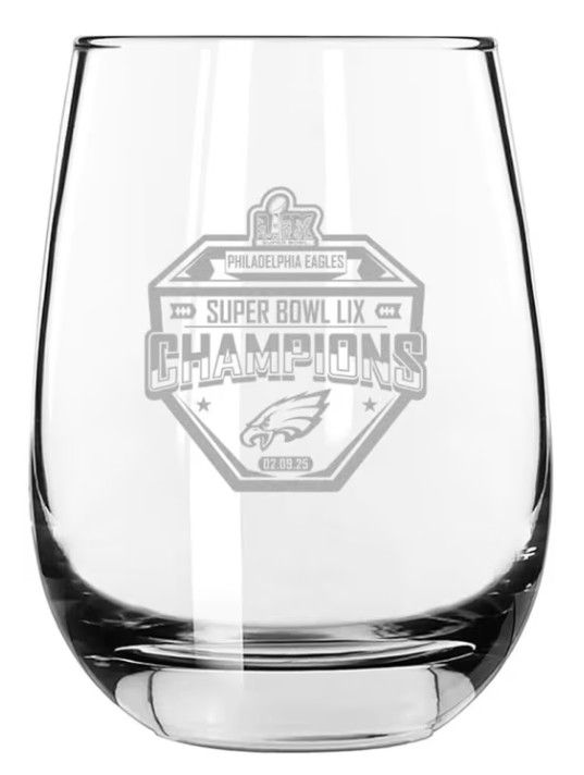 Philadelphia Eagles Champions 15oz Stemless Wine Etched Glass SBLIX