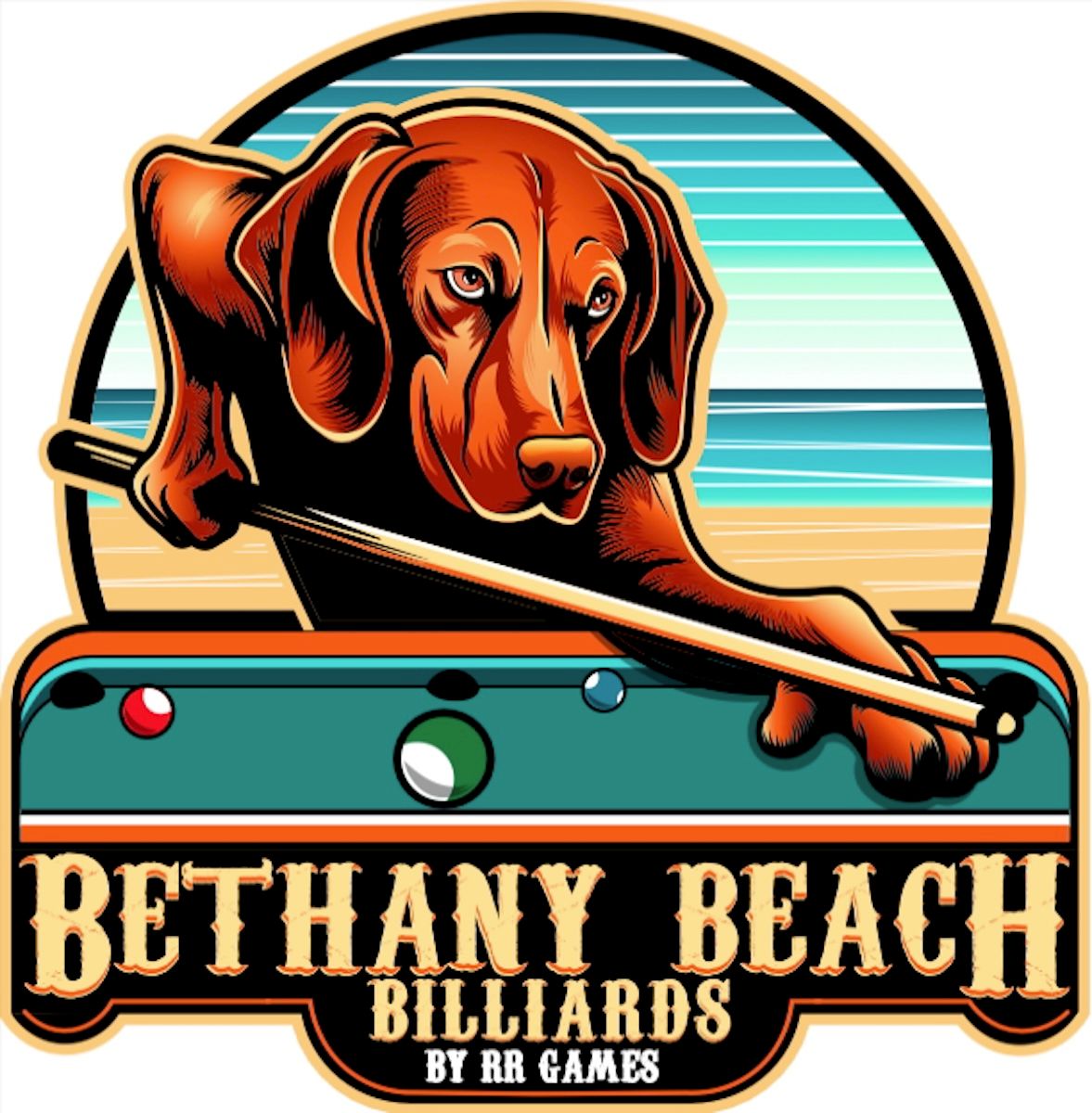 Small - Bethany Beach Billiards 1.92&quot; x 2&quot; Sticker - Vizsla Dog Pool Player