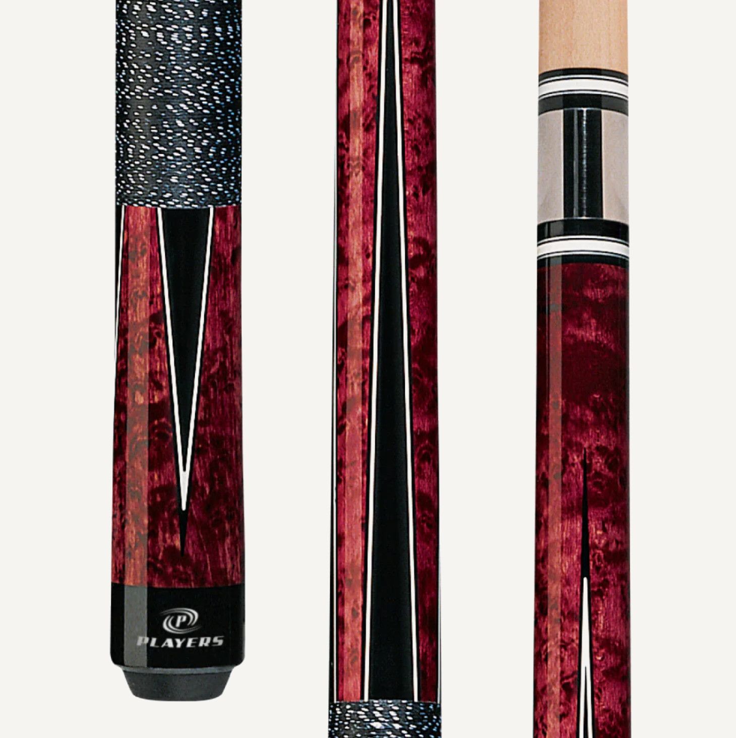 G-1001 Players Crimson &amp; Black Cue with Black/White Linen Wrap Cue Stick