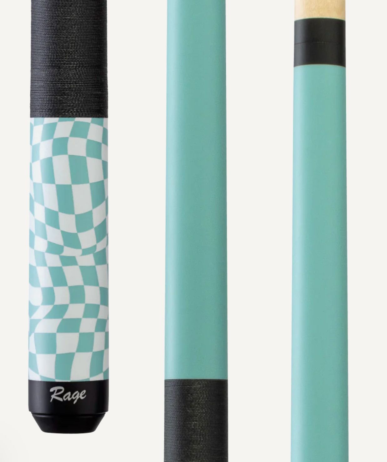 Rage Sky Blue Checker Flag Cue with Black Linen Wrap Cue Stick RG07