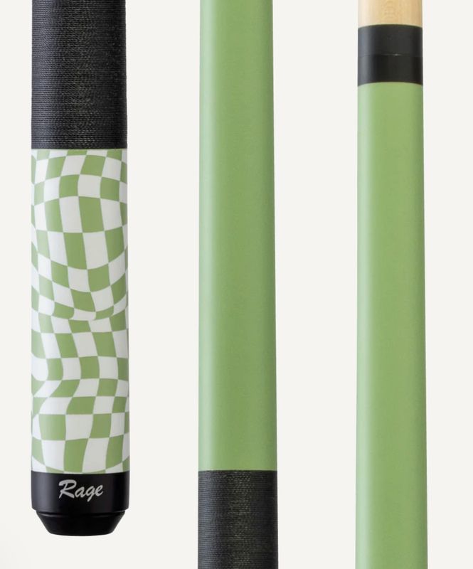 Rage Lime Green Checker Flag Cue Stick with Black Linen Wrap RG08