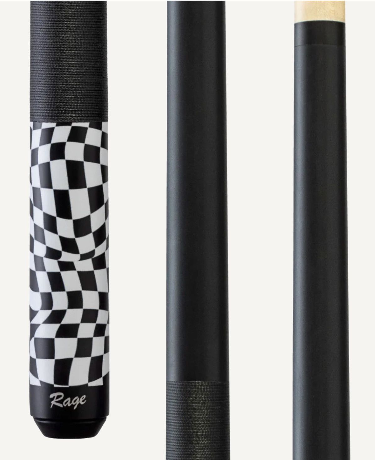 Rage Black Checker Flag Cue Stick  with Black Linen Wrap