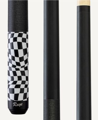Rage Black Checker Flag Cue Stick  with Black Linen Wrap