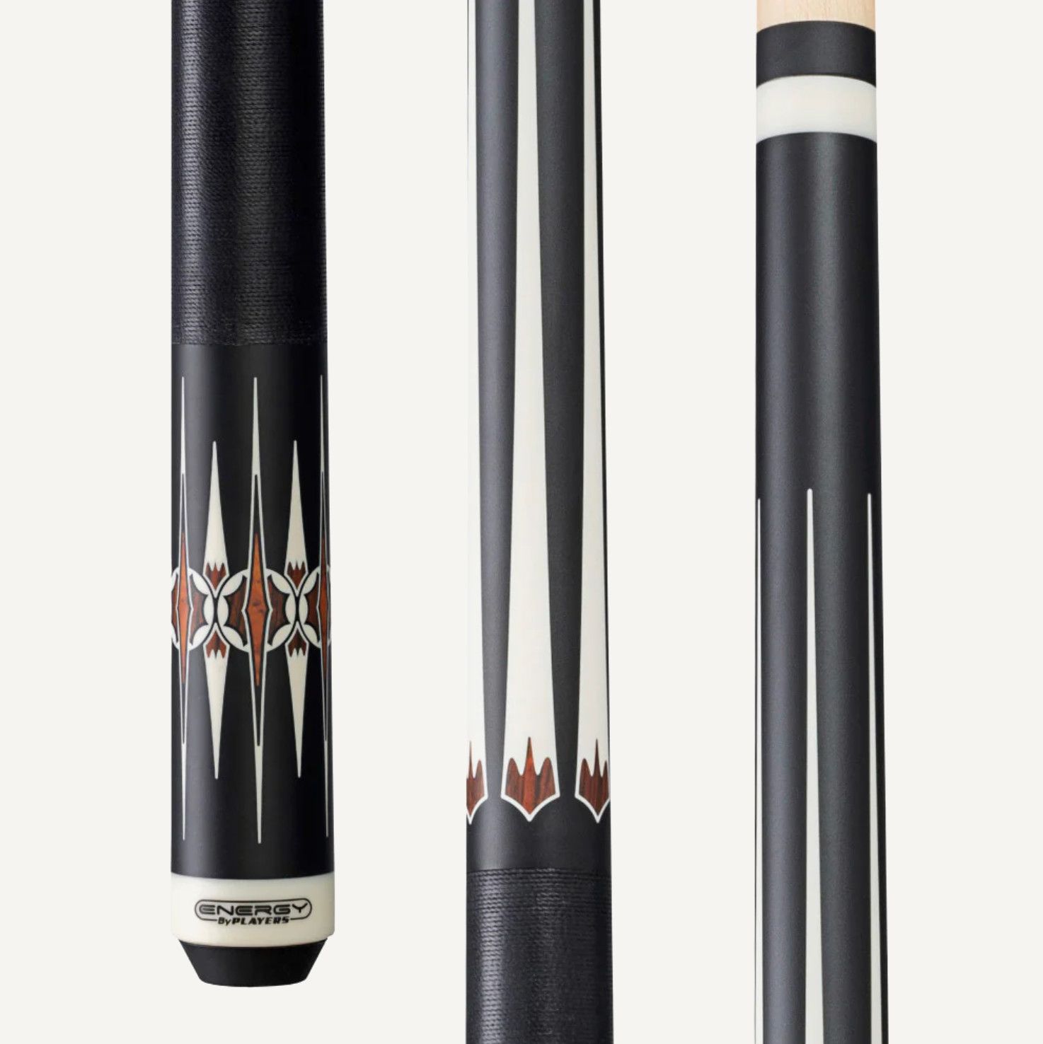 Energy By Players Matte Black/White with Cocobolo Cue with Black Linen Wrap Stick