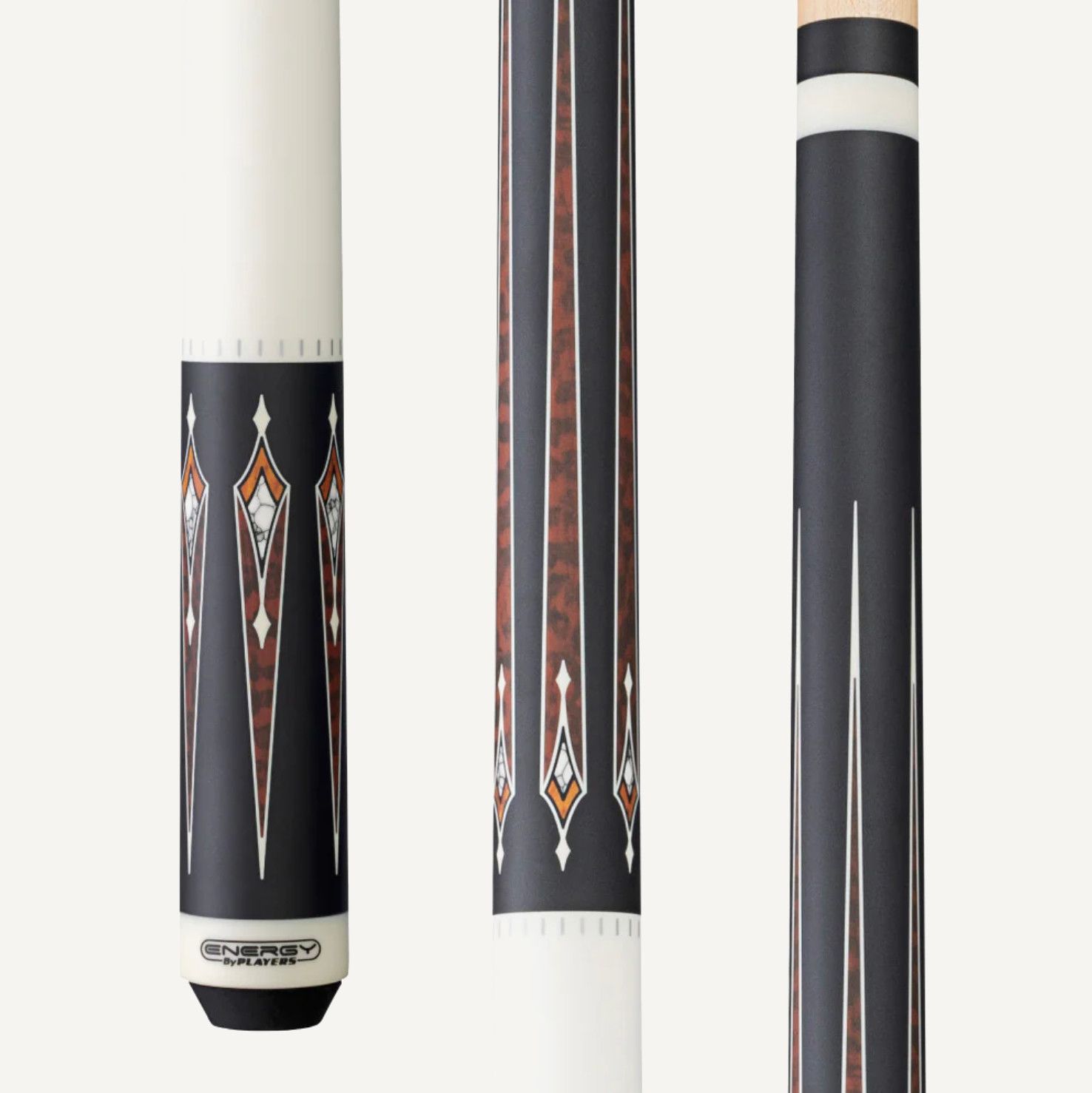 Energy By Players Matte White/Black with Thuya Burl Wrapless Cue Stick