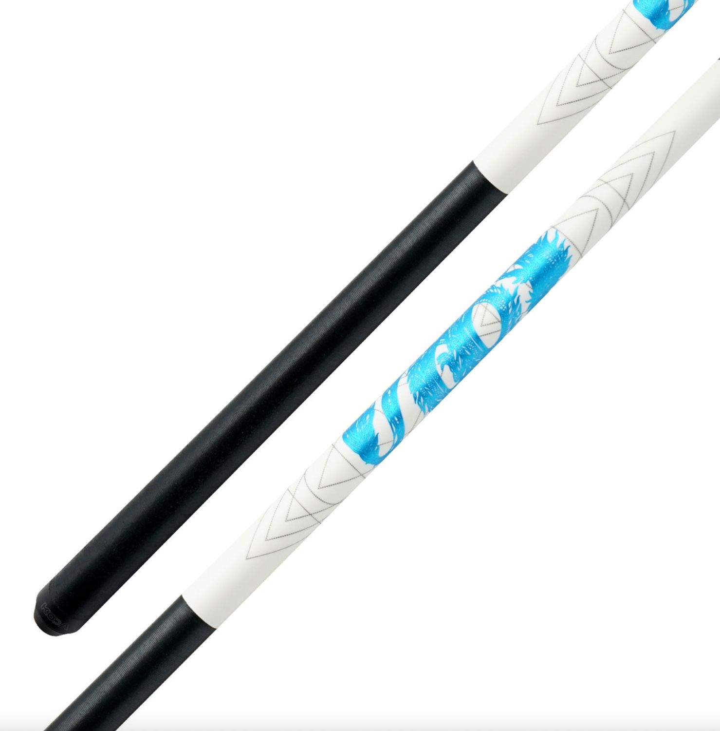 Koda White with Blue Dragon Cue Stick with Black Linen Wrap KDV15WBL