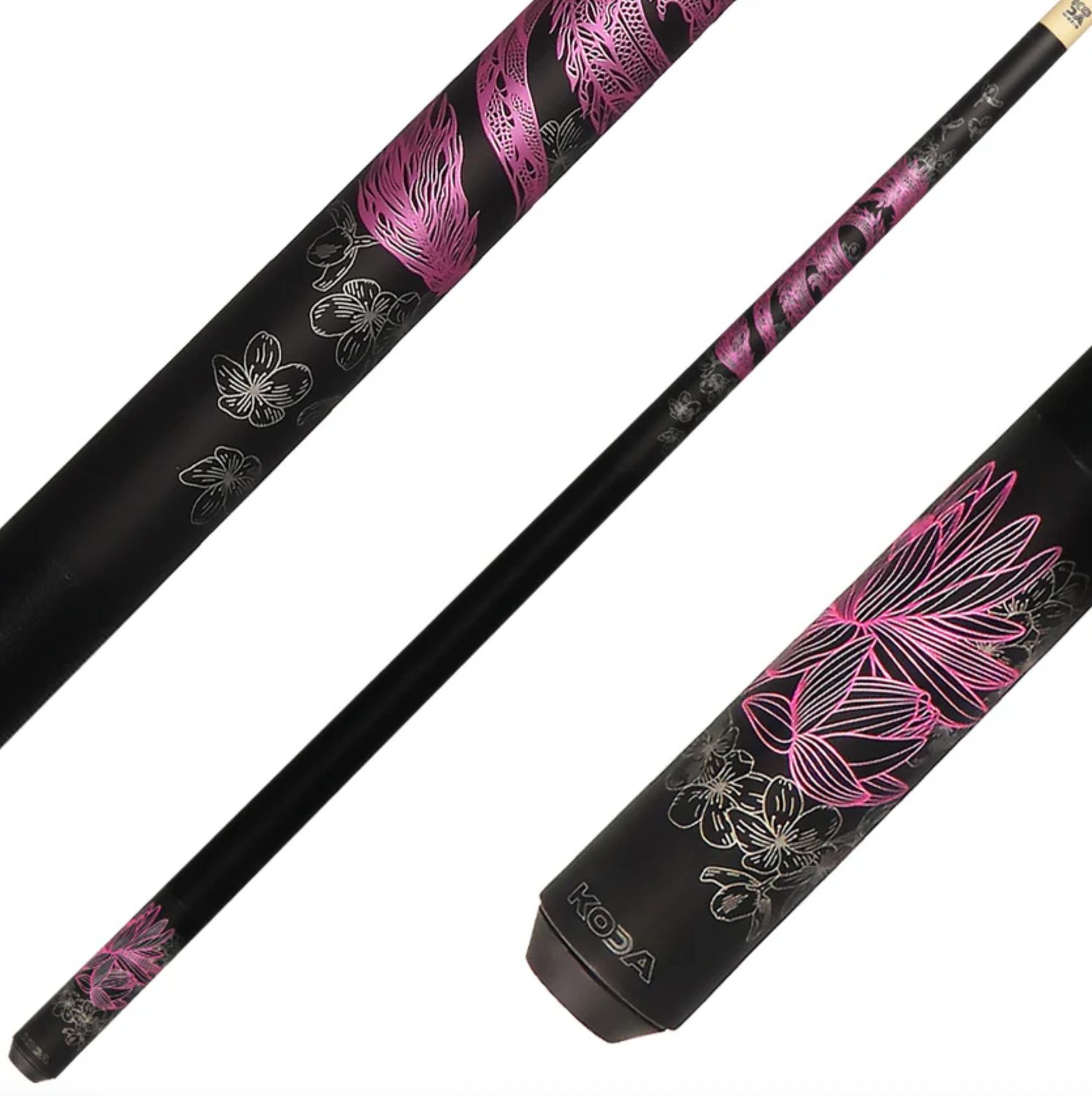 Koda Black with Pink Dragon Cue Stick with Black Linen Wrap KDV15PK