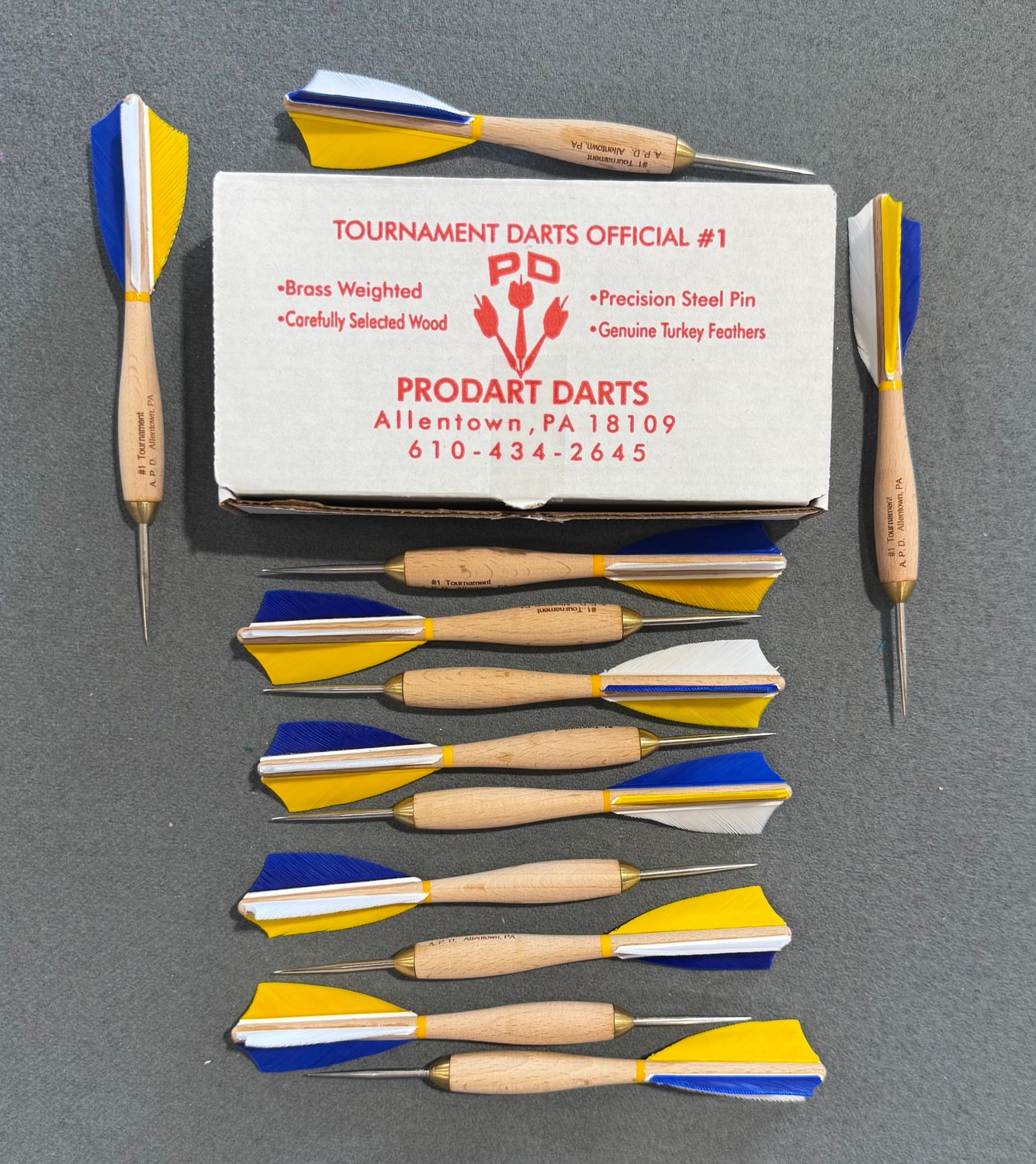American Pro Dart APD Apex Style Darts Yellow, White &amp; Blue 12 pack No.1 (833)