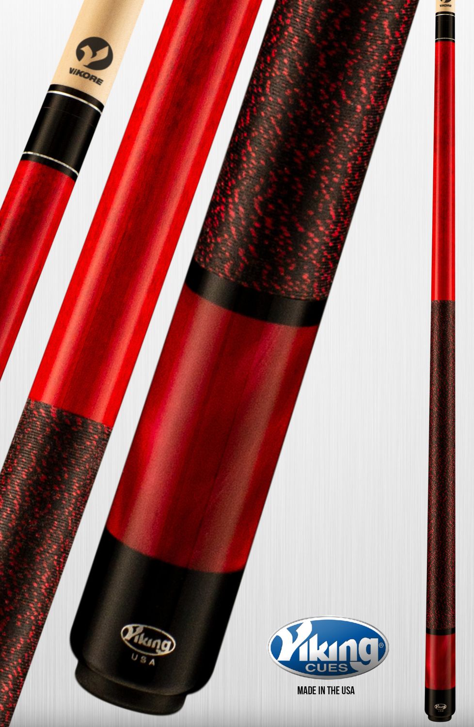 Viking Storm ST0712 Red Cue Stick with Red and Black Linen Wrap