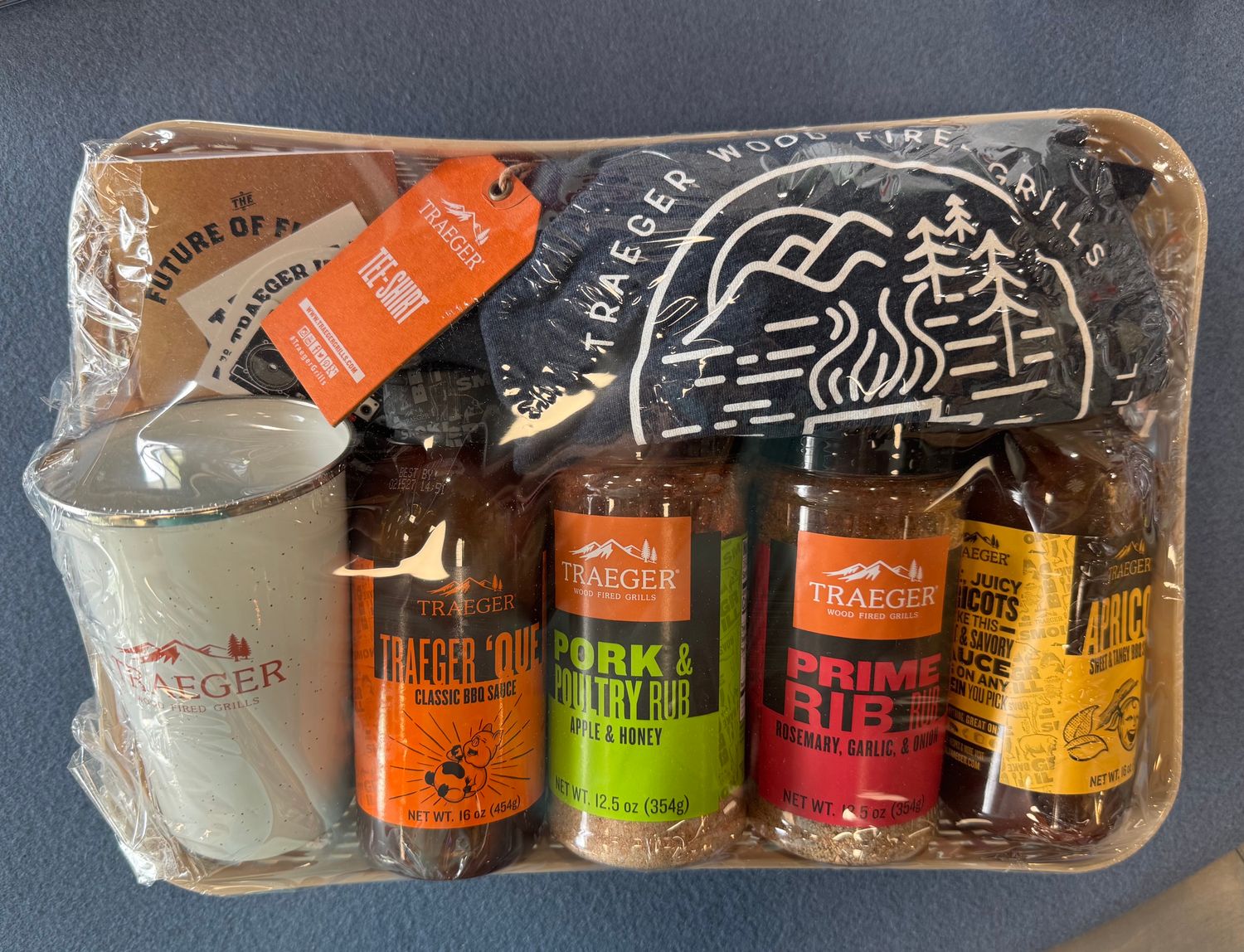 Traeger Rub, Sauce, XL t-shirt, Cup &amp; Sticker Grill Bundle Gift Basket