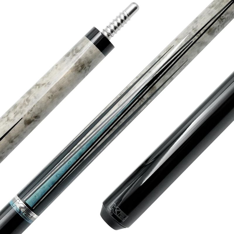 KLLE1N No Wrap Cue Stick Graphic Pool Cue - Matte Gray-Stained Maple and Blue Points LD Shaft