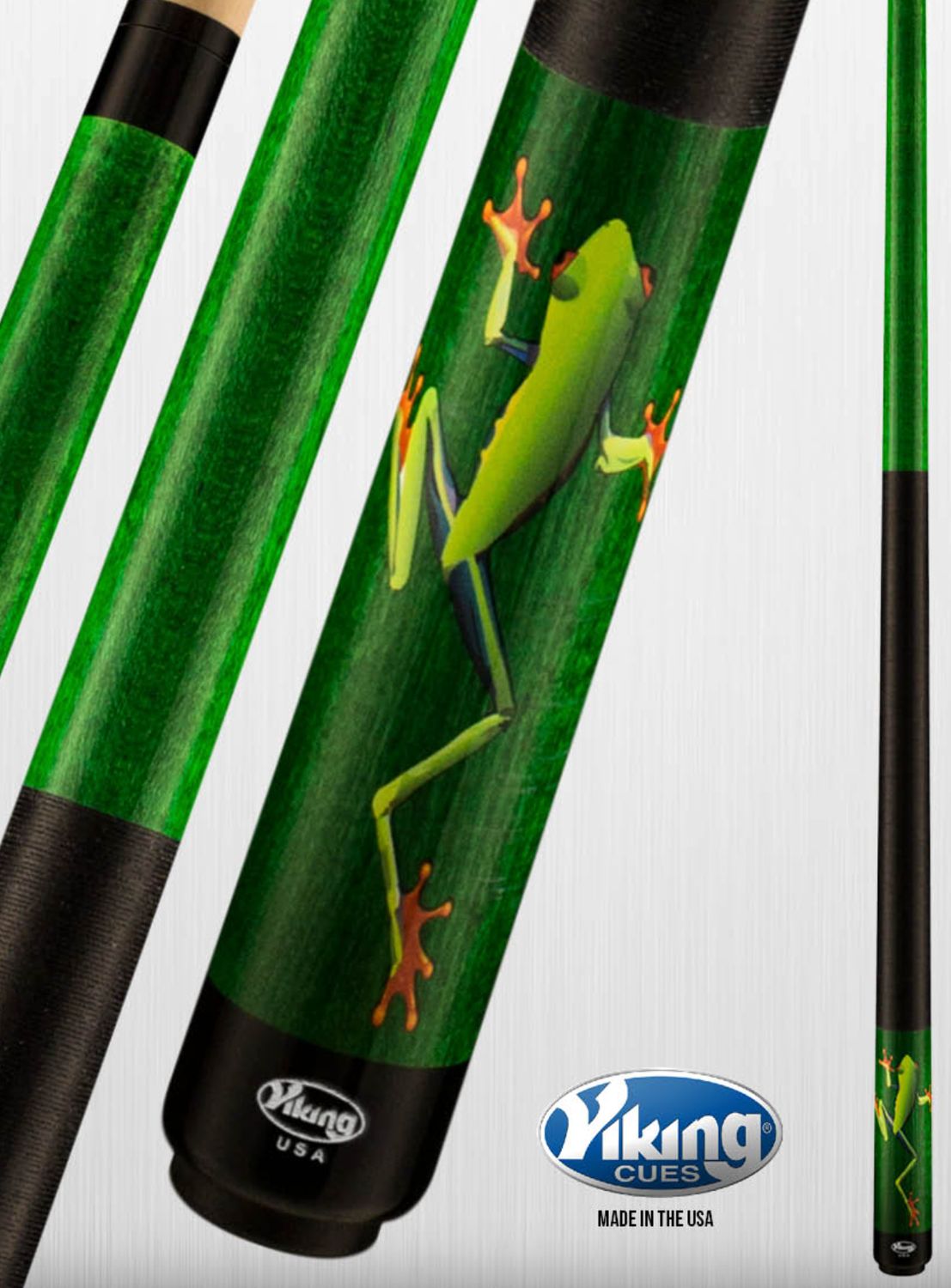 Viking Tree Hugger Green Frog Cue Stick with Upgraded Raw Whyte Carbon Fiber Shaft - 12.5mm