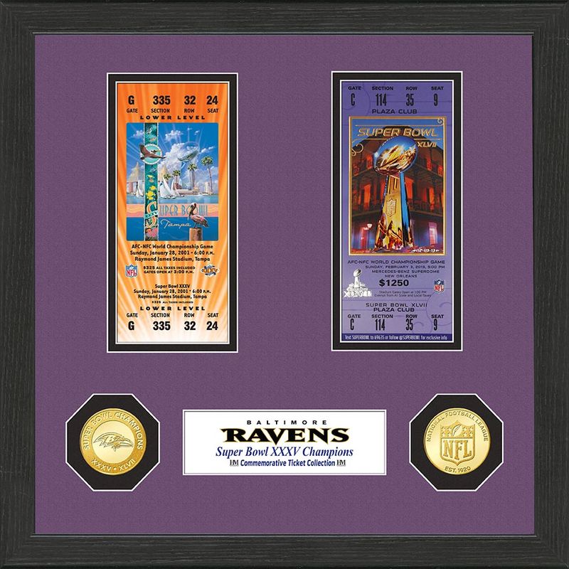 Baltimore Raven Framed Super Bowl Tickets w/ the Coins  Picture 15&quot;x12&quot;