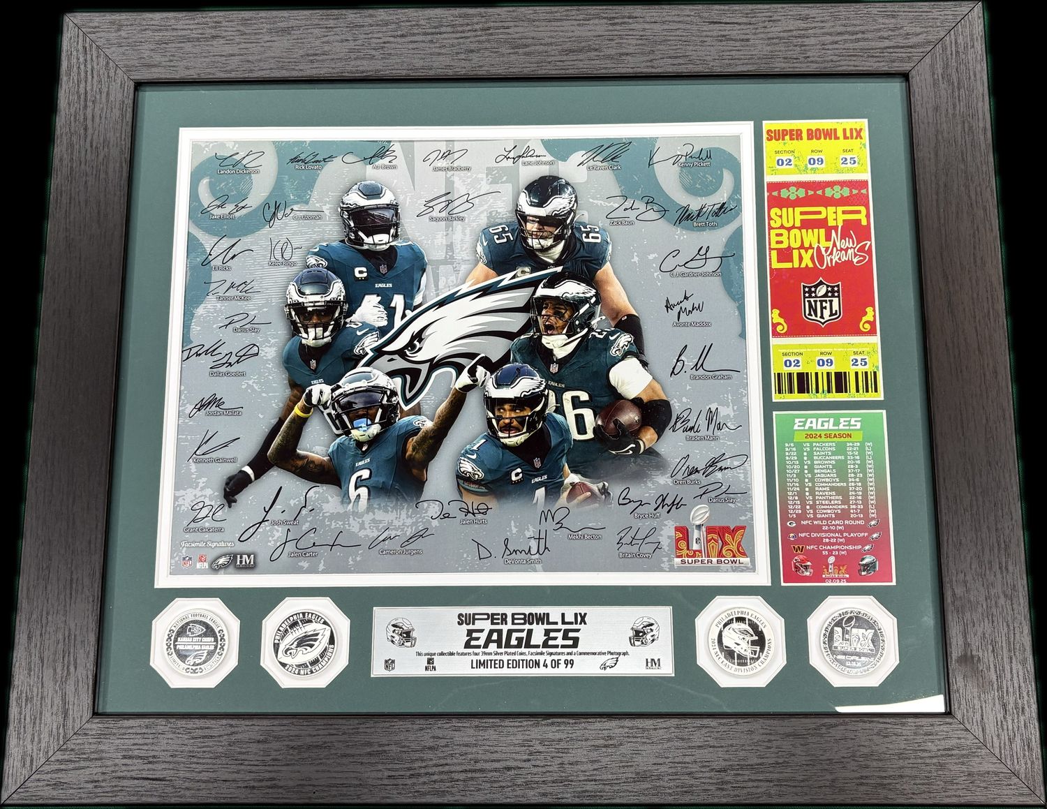 Limited Edition Philadelphia Eagles 2024 NFC Champions Silver Coin Super Bowl 59 Special Edition  Framed Picture - only 99 Made!