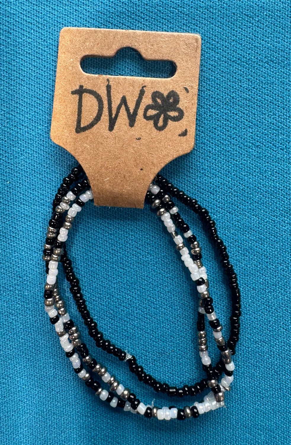 Beaded Bracelet 3 pack, Color: BLK/WHITE/SILVER