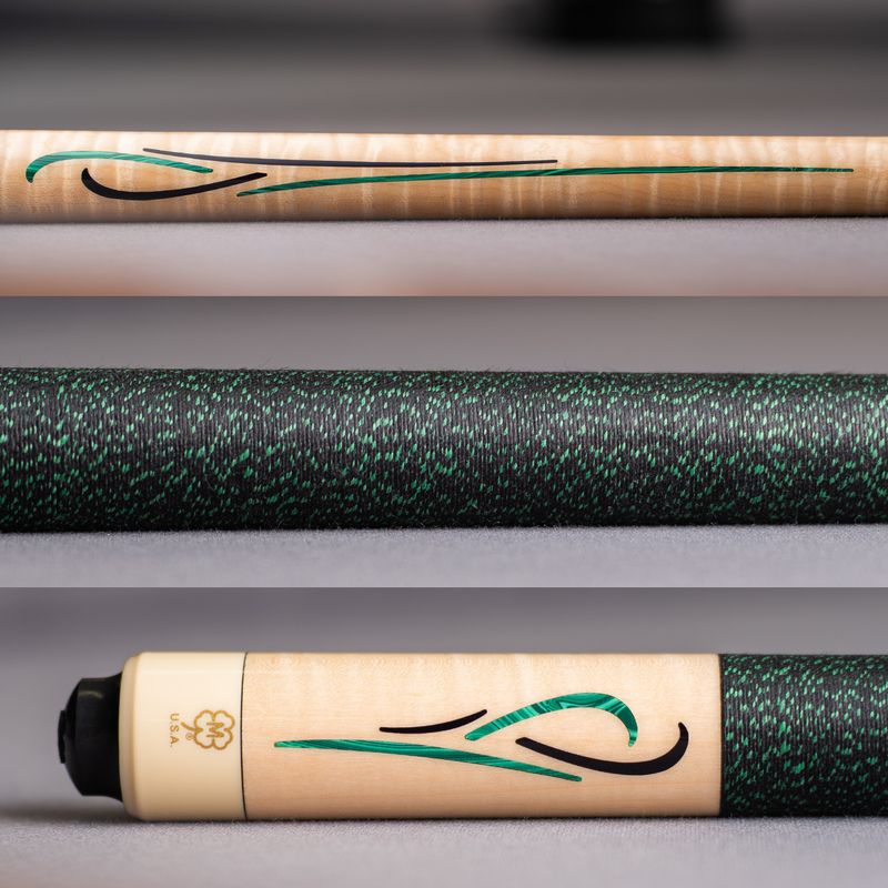 G416C2 November 2025 Cue of the Month Green Malachite and black urethane points 12.5mm G Core  Shaft