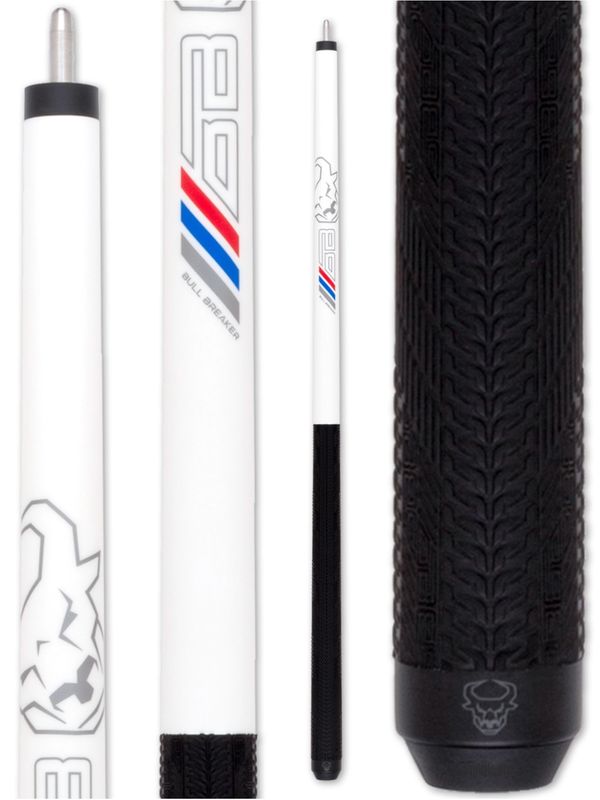 BULL BREAKER MATTE WHITE &amp; GUNMETAL GRAY SPORT GRIP 12.85MM BULL CARBON BREAK CUE STICK