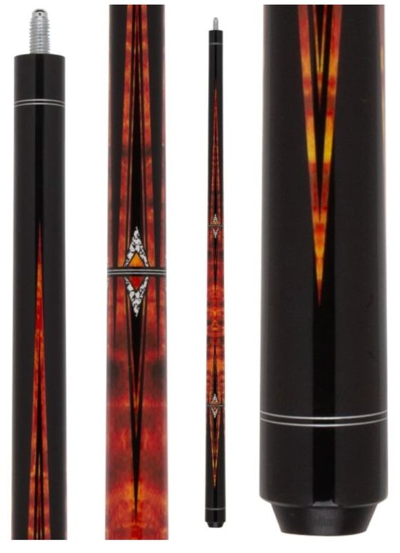 NB17 Orange Stained Tiger Maple Cue Stick w/ Black Points - No Wrap