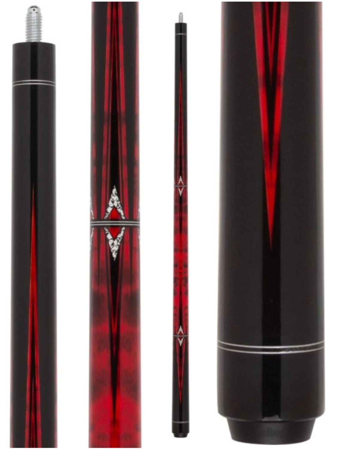 NB18 Red Stained Tiger Maple Cue Stick w/ Black Points - No Wrap