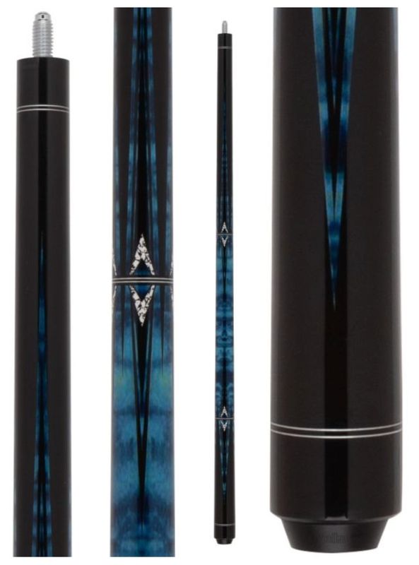 NB16 Blue Stained Tiger Maple Cue Stick with Black Points