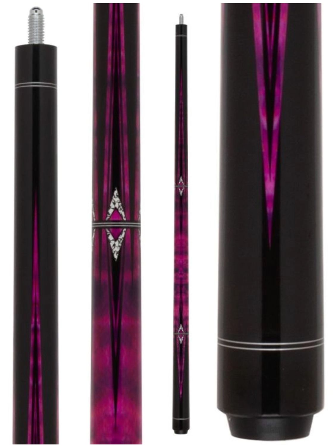 NB19 Fuchsia Stained Tiger Maple Cue Stick w/ Black Points - No Wrap