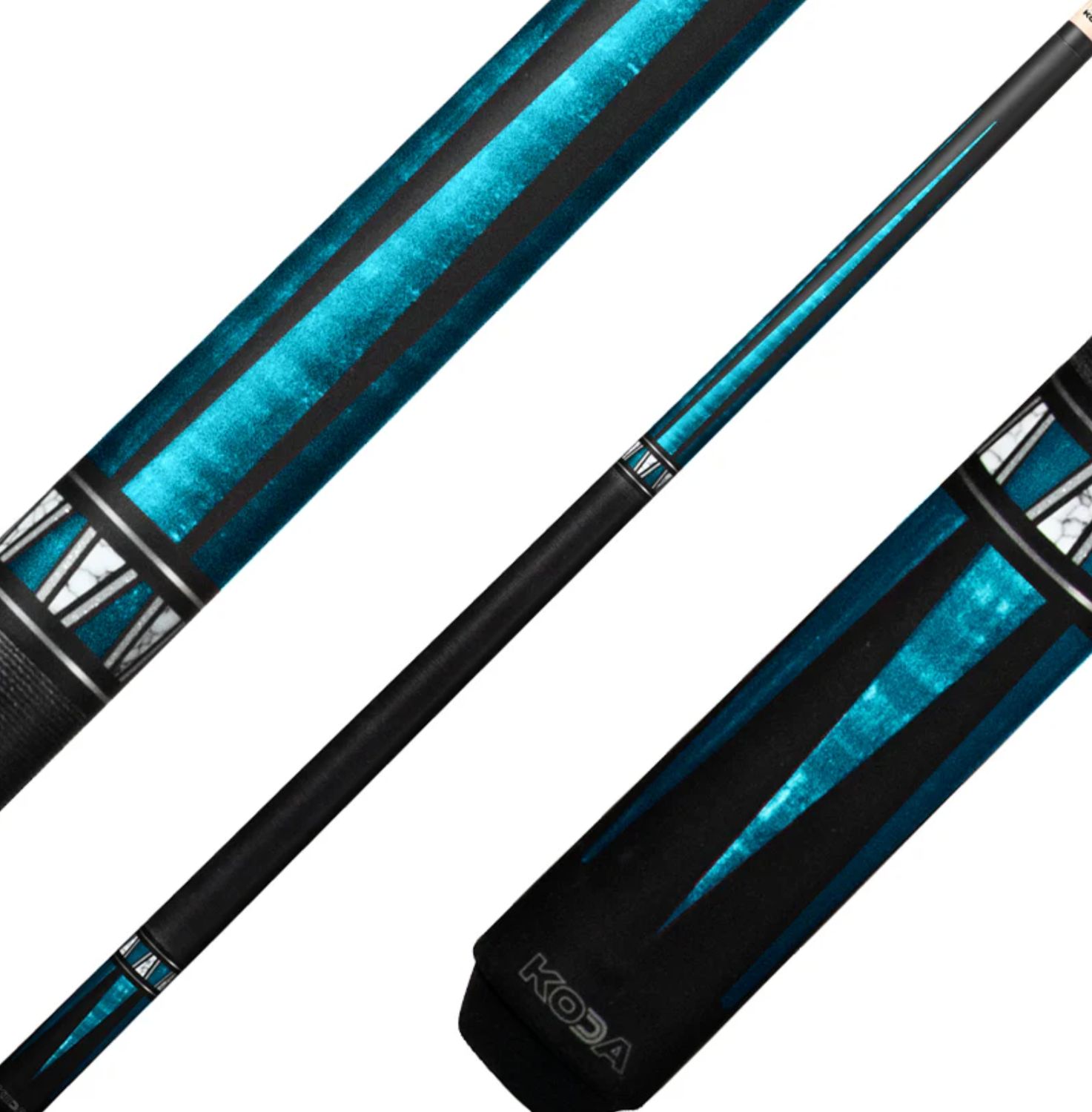 Koda 11.75mm LD Blk &amp; Teal 4 Point Cue Stick with Black Linen Wrap KL172