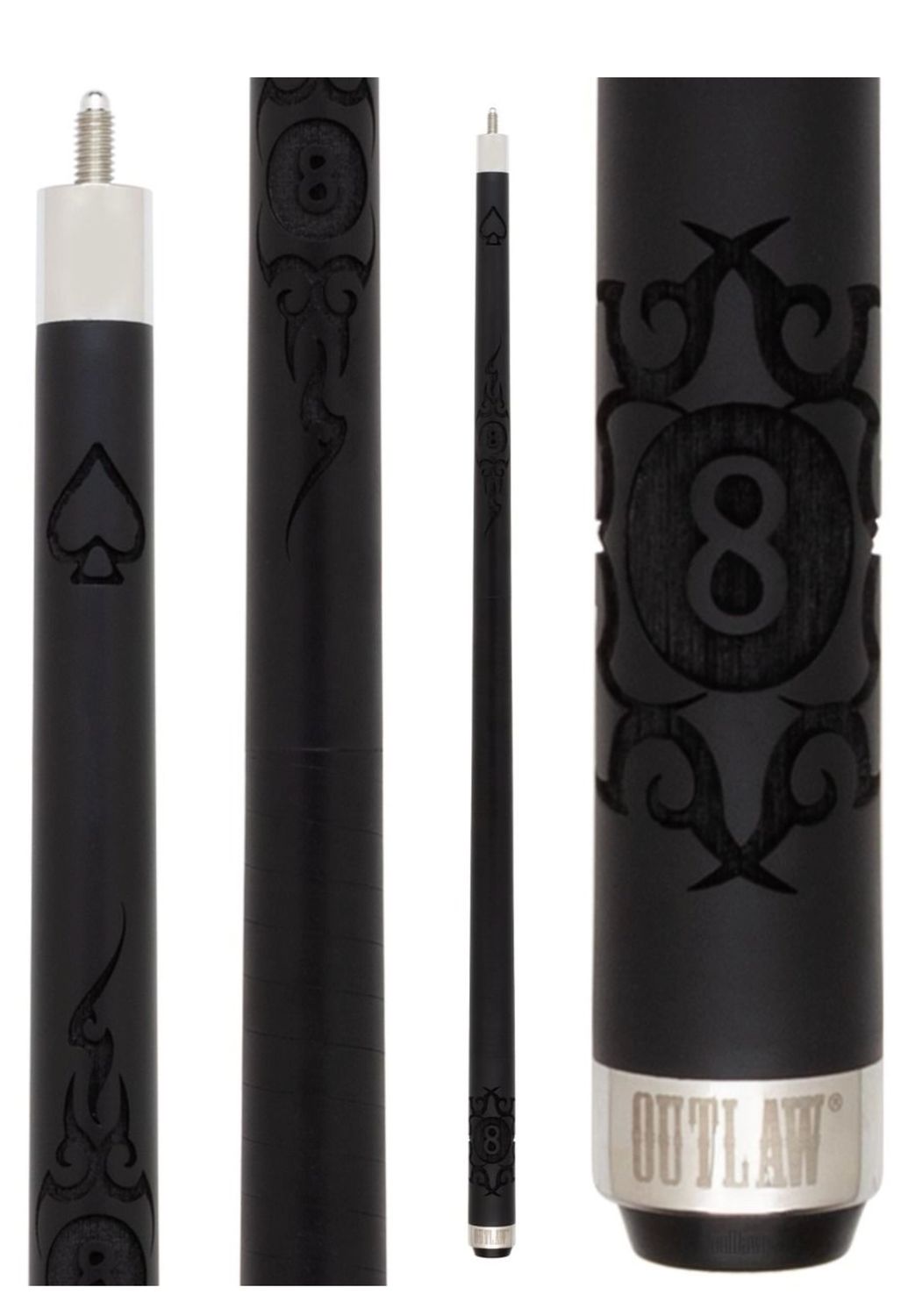 OL63 OUTLAW THUNDER 8-BALL W/ TRIBAL BARBED WIRE CUE STICK