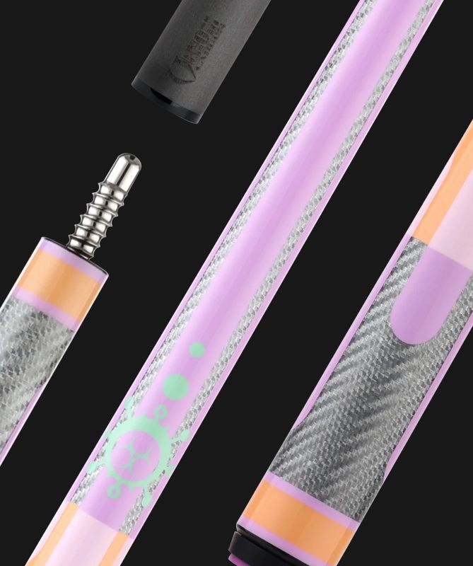 Poison Candy Sugar Pool Cue Stick - Gen 1 Peach  with Lavender- No Wrap with 12.4mm Venom Carbon Fiber Shaft