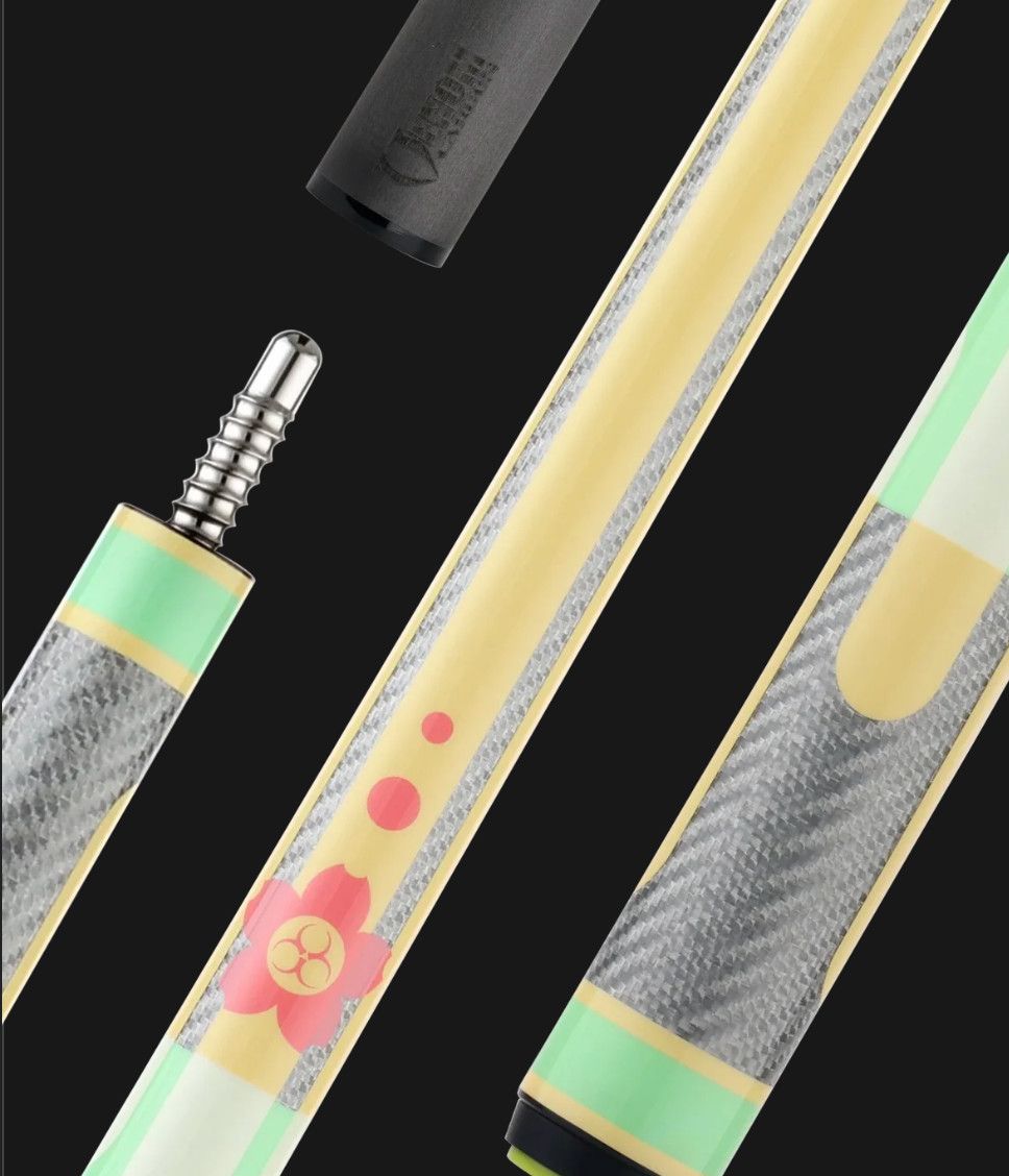 Poison Candy Sugar Pool Cue Stick - Gen 1 Light Green with Peach - No Wrap with 12.4mm Venom Carbon Fiber Shaft