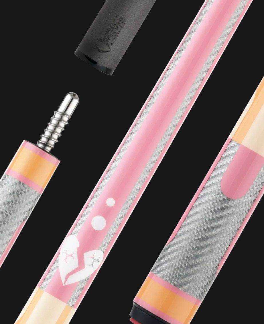 Poison Candy Sugar Pool Cue Stick - Gen 1 Peach with Pink - No Wrap with 12.4mm Venom Carbon Fiber Shaft