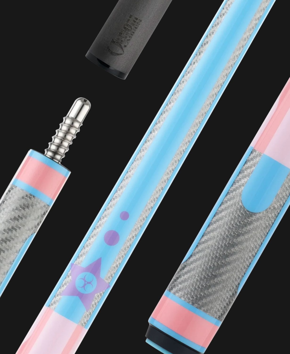 Poison Candy Sugar Pool Cue Stick - Gen 1 Pink with Light BLUE - No Wrap with 12.4mm Venom Carbon Fiber Shaft