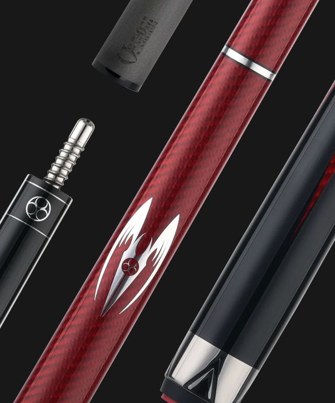 Poison Maelith Pool Cue Stick  - Gen 1 - Black with RED - No wrap  with 12.4mm Venom Carbon Fiber Shaft