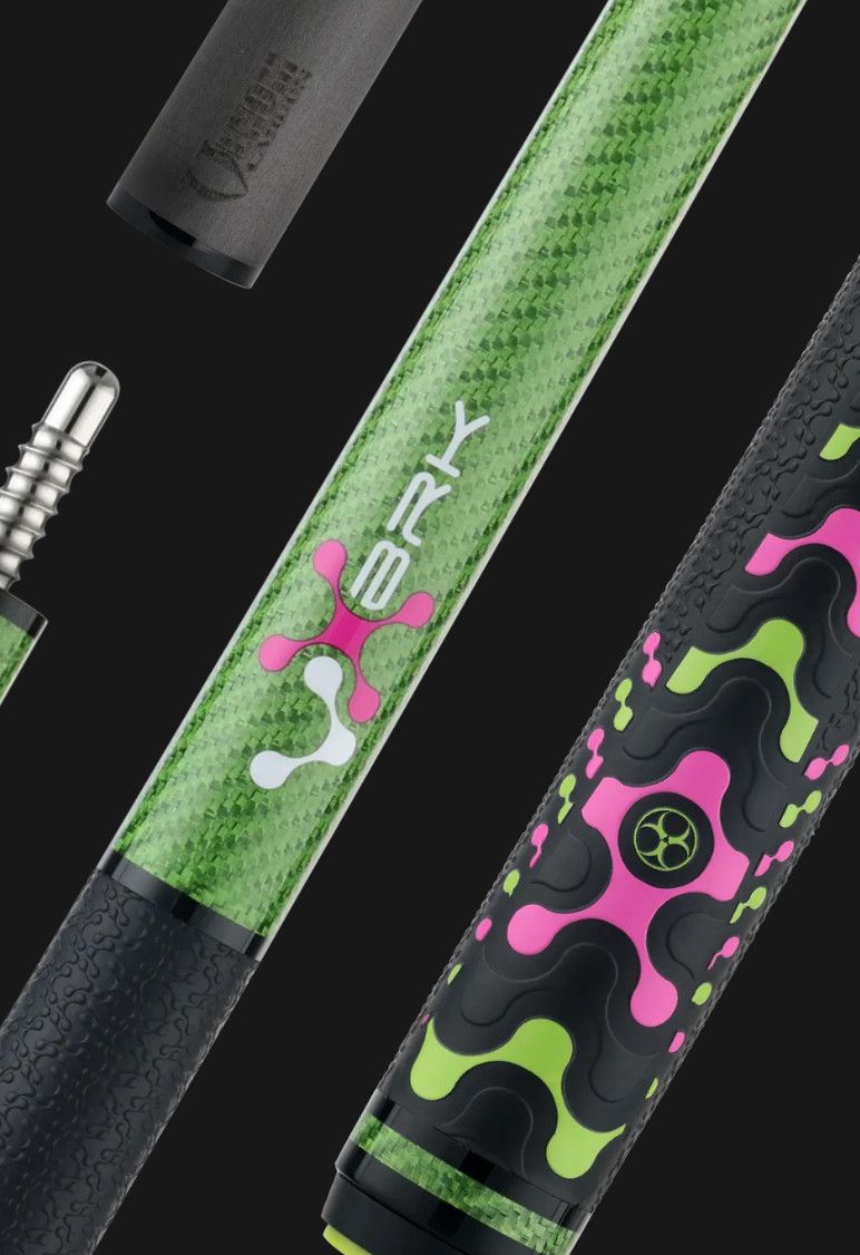 Poison VX Gamer Break Cue Stick - Gen 1 - Green and Pink - VX Wrap with 13mm Venom Carbon Fiber Shaft