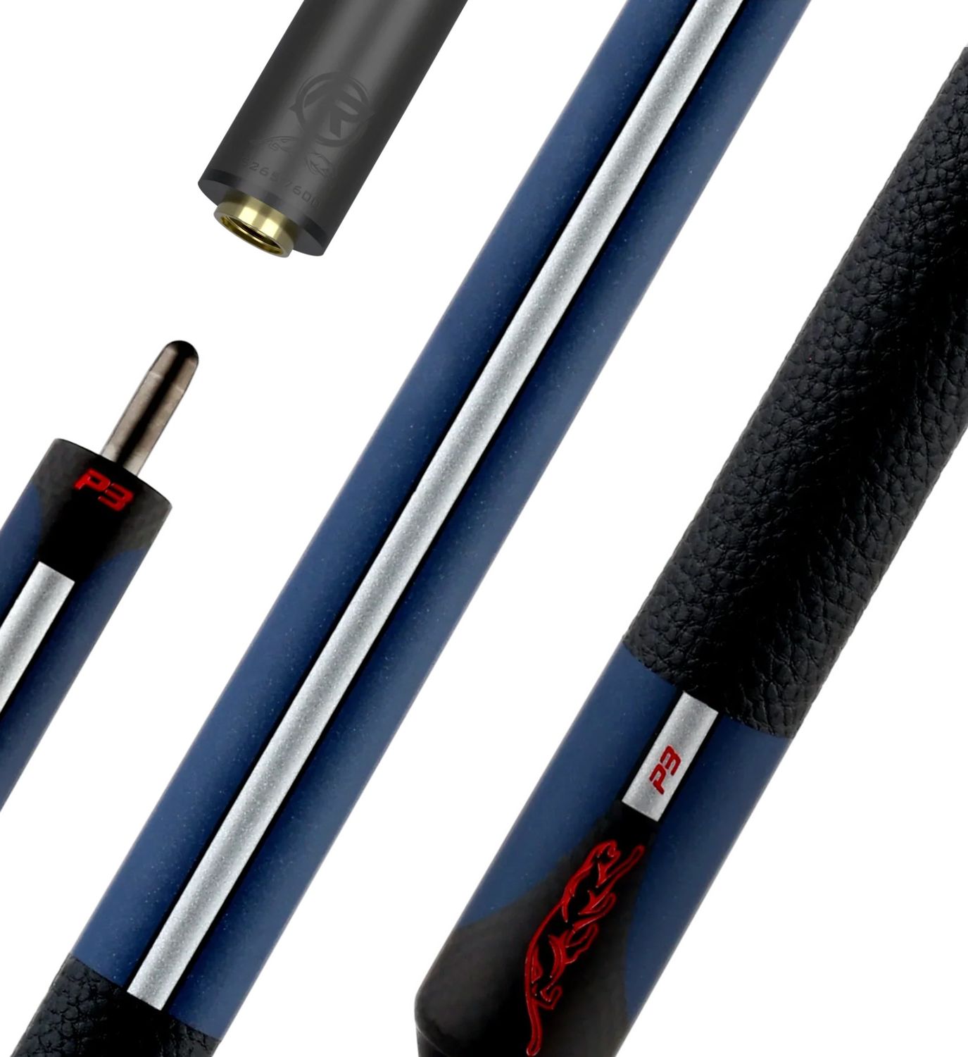 Predator P3 Painted Blue with Light Silver Stripe - Red Details - Leather Lux Wrap - Cue Stick Butt Only