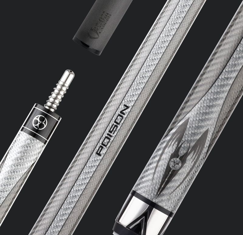 Poison Maelith Pool Cue Stick  - Gen 1 - DARK GREY with GREY- No wrap  with 12.4mm Venom Carbon Fiber Shaft