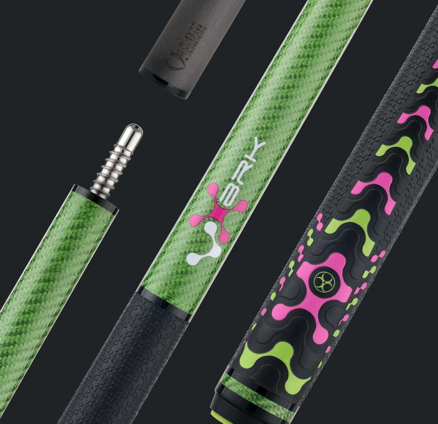Poison VX Gamer Break Cue Stick Gen1 - Green and Pink - VX Wrap with 13mm Venom Carbon Shaft